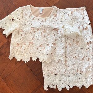 Bar III Cream Floral Lace Top